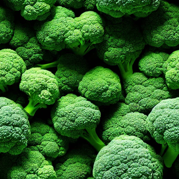Broccoli florets seamless food background. Top down view, repeatable food pattern.