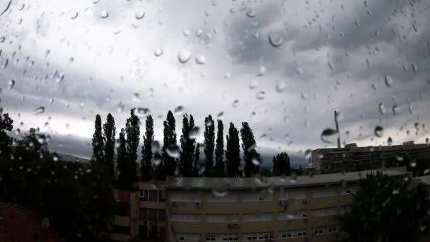 Storm Clouds Rainy Day Raindrops View Window — Stockvideo