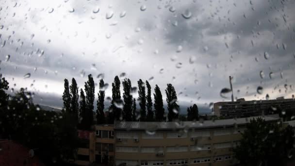 Storm Clouds Rainy Day Raindrops View Window — Vídeos de Stock