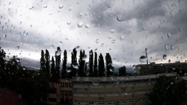 Storm Clouds Rainy Day Raindrops View Window — стоковое видео