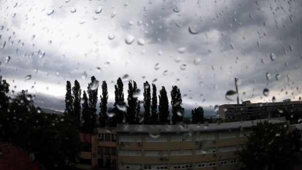 Storm Clouds Rainy Day Raindrops View Window — Video Stock