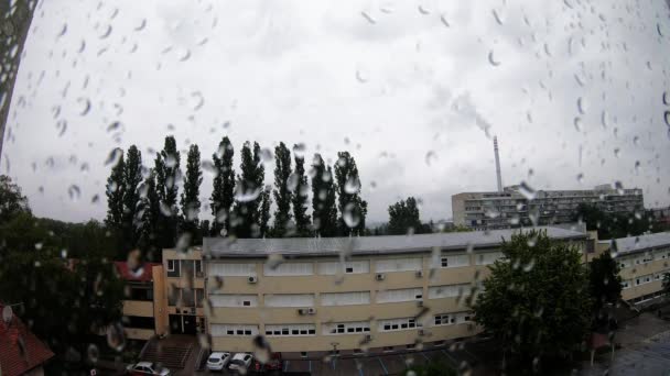Power Plant Chimney Rainy Day View Window — Video