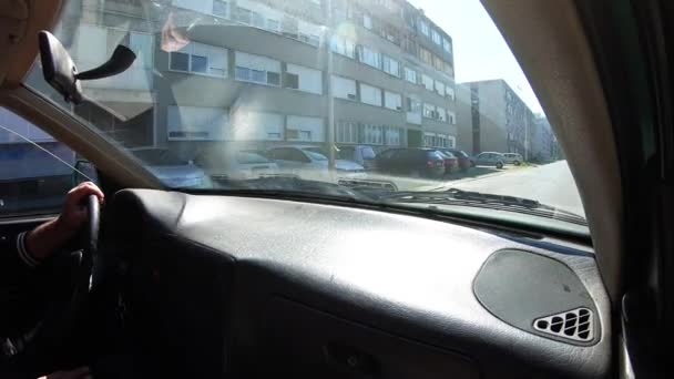 Car Drive Trough Town Passenger View — Stok Video