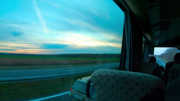 Jízda Autobusem Dálnici Koryto Chorvatsko Venkov Krásným Modrým Nebem — Stock video