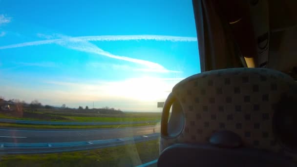 Bussresa Landsväg Genom Kroatien Landsbygd Med Vacker Blå Himmel — Stockvideo