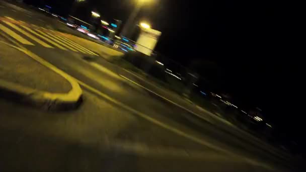 Passeggiata Bicicletta Attraverso Strade Zagabria Croazia Notte — Video Stock