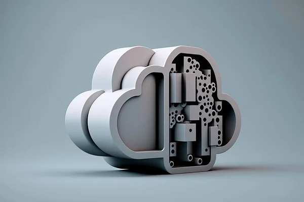 Projection Of Double Layer Of Clouds With Figures Of Different Shapes On Gray Background. 3D Illustration.