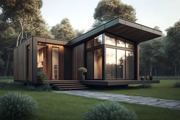 Modern House In Forest For Recreation. 3D Illustration.