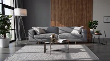 Burası şık ve şık dekorların yanı sıra minimalist tasarım unsurlarının sergilendiği çağdaş bir oturma odası.