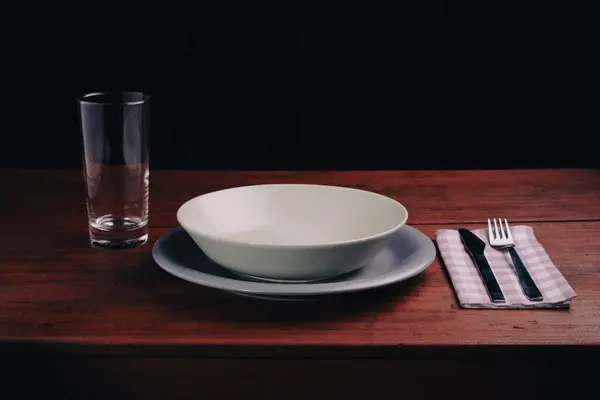 Placed Table Empty Plate Concept Poverty Economic Crisis Stock Picture