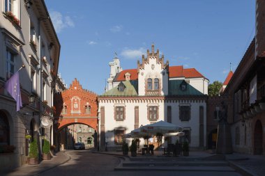 KRAKOW, POLAND - 12 Mayıs 2018: Eski şehrin tarihi mimarisi.