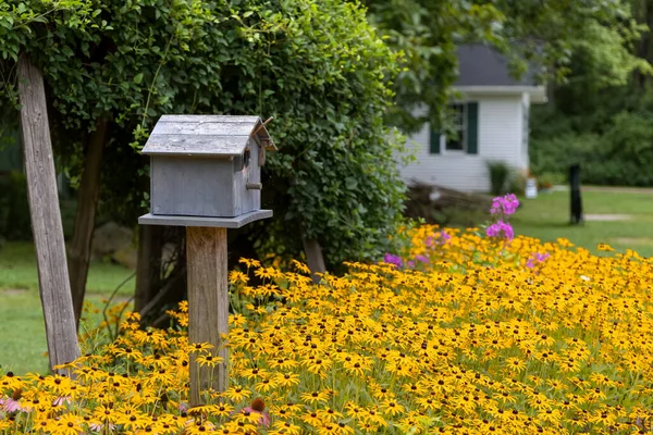 Çiçek Bahçesindeki Küçük Kuş Evi Cleveland Ohio — Stok fotoğraf