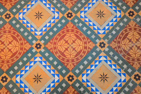 Top View Colorful Floor Geometric Tiles Pattern — Stock Photo, Image