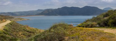 Panoramic view of Diamond Valley lake and reservoir in California. clipart