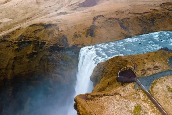 Волшебный Водопад Скогафосс Реке Скога Исландии Воздушный Кадр — стоковое фото