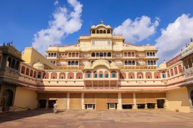 Architecture of Historic City palace in Jaipur city, Rajasthan, India also known as Chandra mahal palace was the seat of the Maharaja of Jaipur.