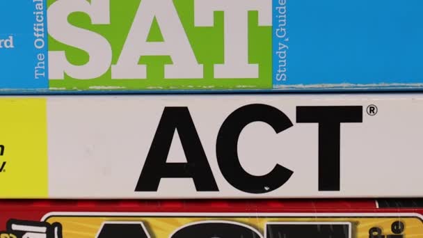 Stack Sat Books Contain Standardized Practice Tests University Admissions Usa — Vídeo de Stock