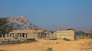 Hampi, India on December 31, 2018 : World heritage site and group of historic Hampi monuments in India