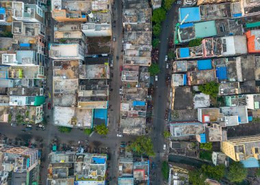 Vijayawada, INDIA -October 30, 2022 : Aerial view of Vijayawada city is a second largest city in the state of Andhra Pradesh in India.