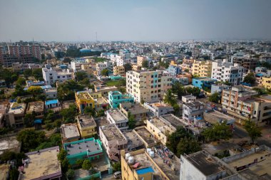 Hyderabad, INDIA - October 24, 2022 : Skyline of Hyderabad city, is the fourth most populous city and sixth most populous urban agglomeration in India.