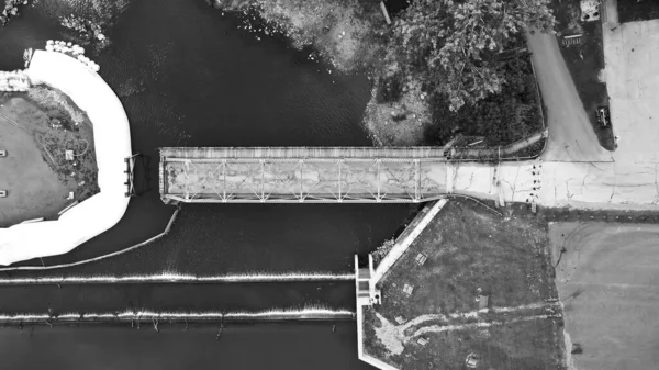 Harpersfield Covered Bridge Renovation Ohio Usa Top View Monochrome — Stock Photo, Image