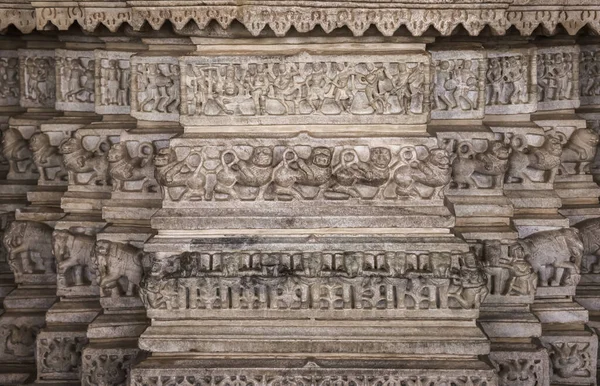 Historische Jain Tempel Detail Architectuur Ranakpur Rajasthan India Gebouwd 1496 — Stockfoto