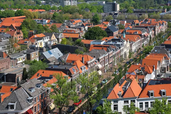 Delft Netherlands May 2023 Aerial View Typical Colorful Dutch Style — Stock Photo, Image