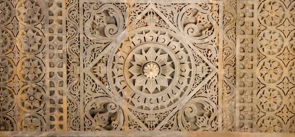 Detalle Arquitectónico Intrincado Escultura Del Templo Histórico Jain Ranakpur Rajasthan —  Fotos de Stock