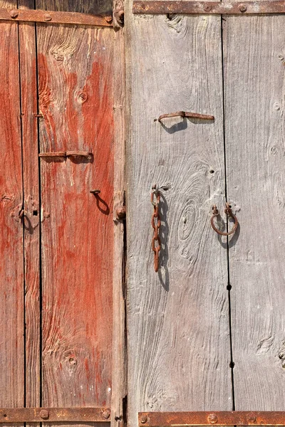 Old Vintage Wooden Door Paint Peeled Close View — Stock Photo, Image