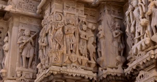 Detalhe Arquitetura Exterior Intrincada Templo Histórico Jain Ranakpur Rajasthan Índia — Vídeo de Stock