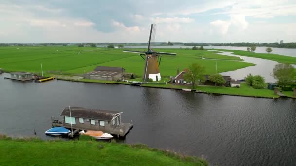 Historische Windmühle Fluss Zwanburgermolen Bei Warmond Niederlande — Stockvideo