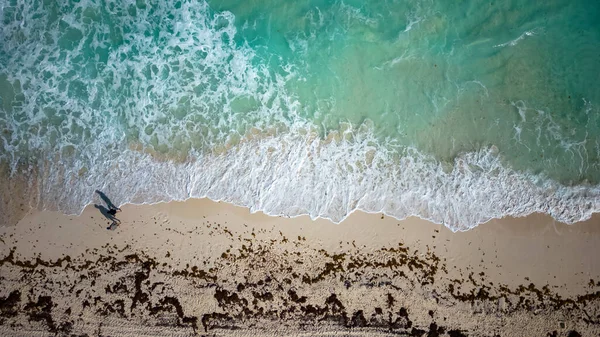 stock image Areal view of Caribbean shoreline, With Turquoise water hitting the sandy beach