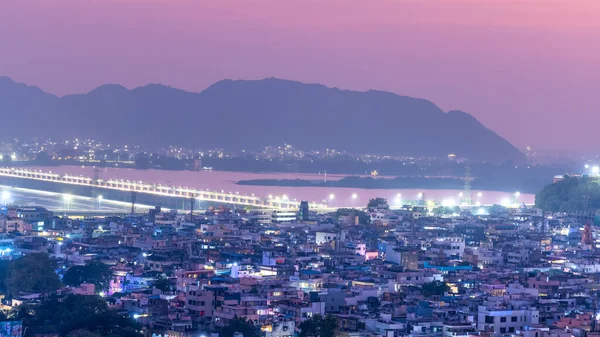 Vijayawada Andhra Pradesh India Ekim 2022 Alacakaranlıktaki Vijayawada Şehrinin Panoramik — Stok fotoğraf