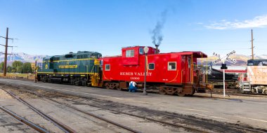 Heber City- October 04, 2021 :The Heber Valley Railroad station operates passenger excursion trains along a line in Provo Canyon. It is a heritage railroad based in Heber City, Utah
