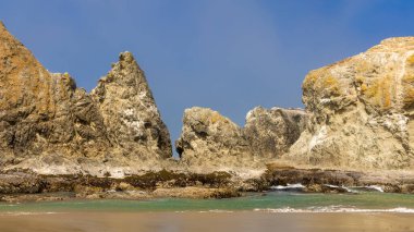 Oregon sahili boyunca uzanan deniz yığınlarına yakından bakın. Kıyı kuşları kolonilerinin yuva yaptığı yere. .