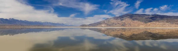 Panoramic view of Owens lake in California with perfect reflection.