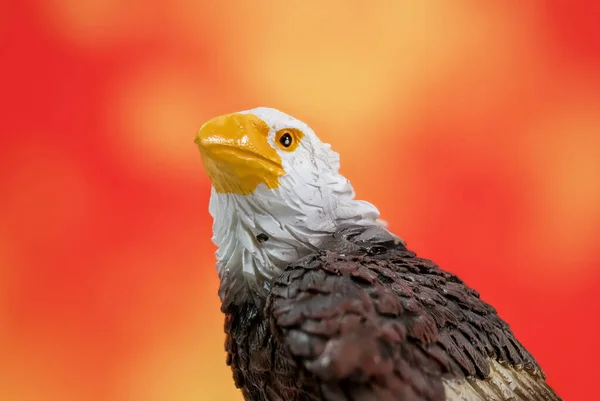 Γκρο Πλαν Άποψη Του Φαλακρού Αγάλματος Αετός Φωτεινό Πορτοκαλί Φόντο — Φωτογραφία Αρχείου