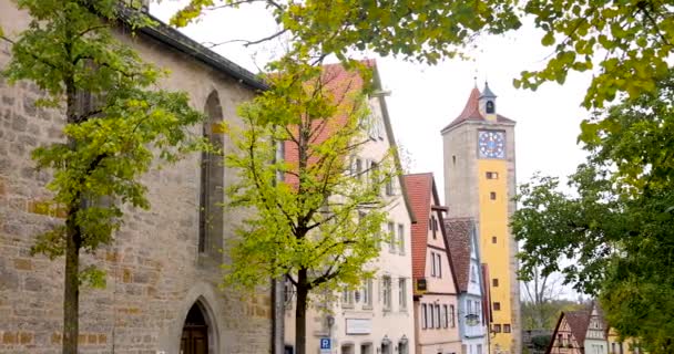 Rothenburg Oktober 2023 Bunte Gebäude Und Geschäfte Historischen Rothenburg Der — Stockvideo