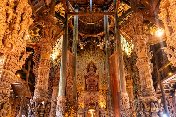 Pattaya Thailand December 2023 Intricate Wooden Architecture Sanctuary Truth Temple — Stock Photo, Image
