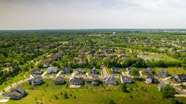 Aerial top down view of houses in a neighborhood, Columbus, Ohio. Drone shot. clipart