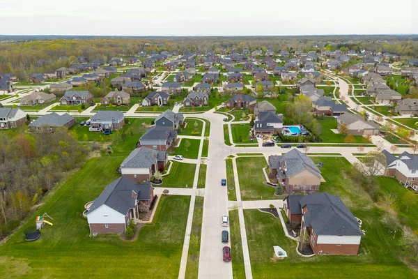 Aerial top down view of houses in a neighborhood, Michigan, Drone shot.