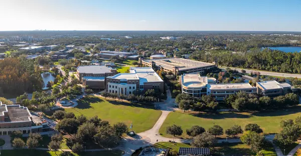 stock image Panoramic drone view of aerial view of University of Central Florida campus in Orlando.