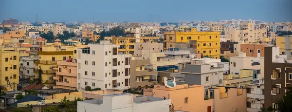 stock image Panoramic view of colorful buildings in the city of Vijayawada in Andhra Pradesh, India