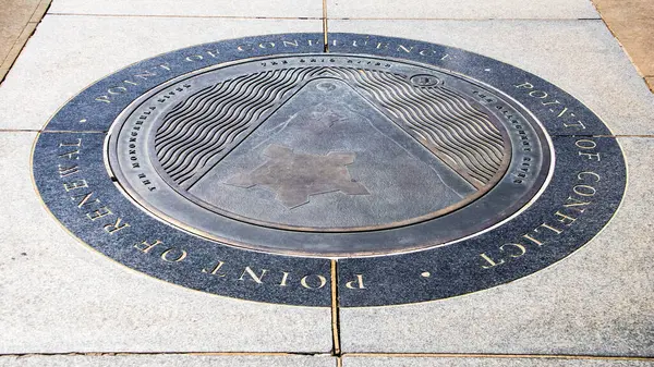 stock image Point of Confluence, conflict and renewal, Historical Landmark marker in Pittsburgh, Pennsylvania