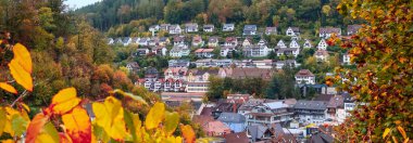 Almanya 'da, Kara Orman' da sonbahar döneminde tarihi Triberg panoramik şehir manzarası