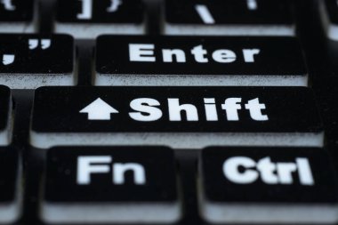 Close up view of Shift button on a key board shallow depth of field. clipart