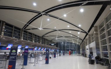 Detroit, Michigan - 16 Ekim 2024: Delta Havayolları tramvayı, Detroit McNamara Uluslararası Terminali, ABD 'nin en iyi havaalanlarından biridir..