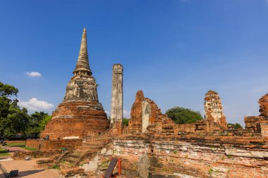 Wat Maha 'nın tarihi kalıntıları Dünyaca ünlü Ayutthaya, Tayland tapınağı.