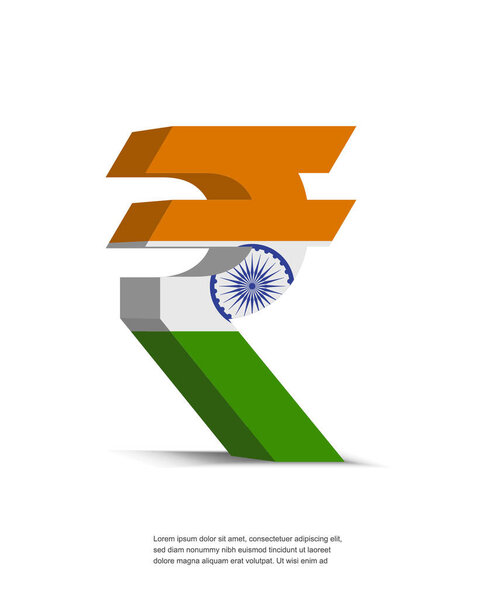 Vector illustration of 3d Indian rupee symbol with Indian flag embedded.