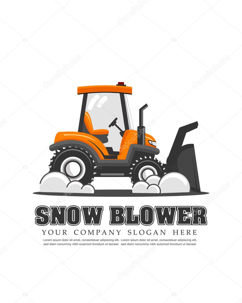 Vector illustration of snow blower , business logo on white background.
